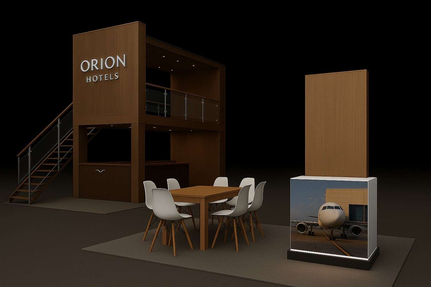 Exhibitors at a trade show booth